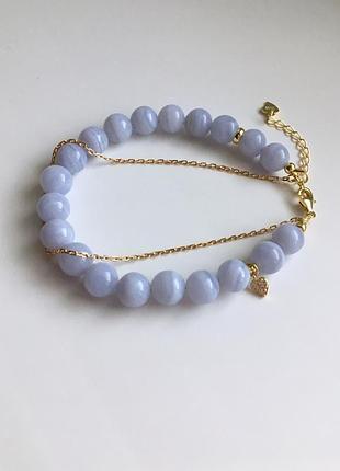 Срібний в позолоті подвійний браслет з сапфирина з ланцюжком та підвісом "під небом блакитним"