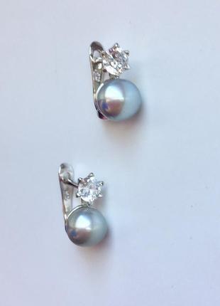 Стильные серебряные серьги из натурального жемчуга5 фото