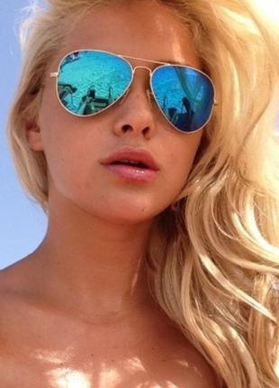 Солнцезащитные очки ray-ban aviator large metal rb 3025 gold/blue, оригинал1 фото