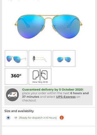 Солнцезащитные очки ray-ban aviator large metal rb 3025 gold/blue, оригинал4 фото