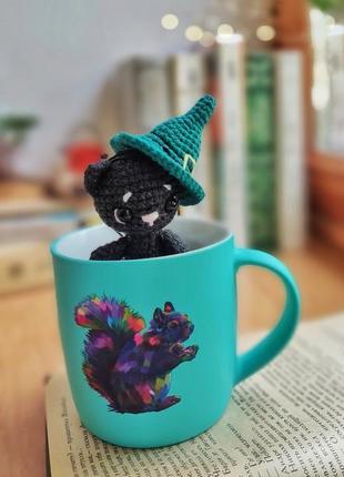 Игрушка куколка  ведьмочка лилит с метлой,(+казанок для зелья)+черный котик зука3 фото