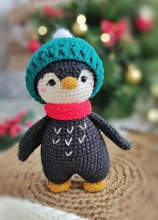Іграшка новорічний подарунок пінгвін в шапці, маленький 17 см3 фото