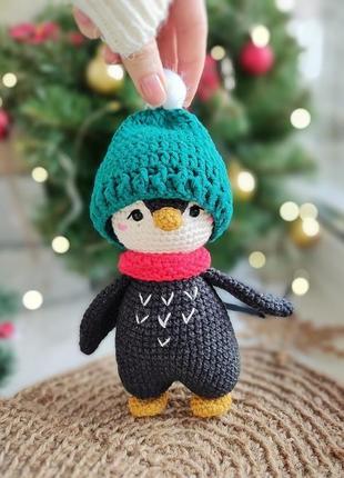 Іграшка новорічний подарунок пінгвін в шапці, маленький 17 см4 фото