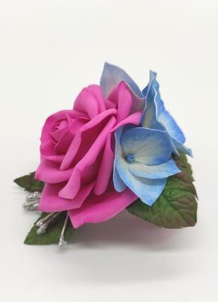 Резинка роза с гортензией hande made10 фото