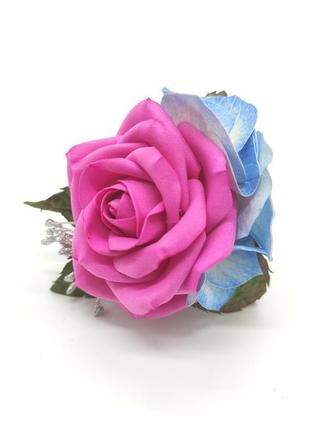 Резинка роза с гортензией hande made2 фото