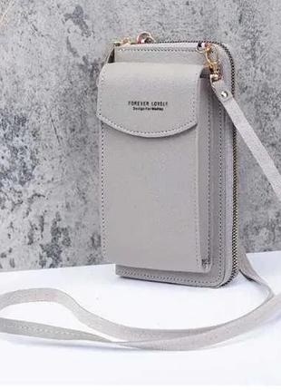 Маленькая женская сумка-кошелёк forever с плечевым ремешком gray3 фото