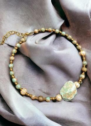 Ожерелье-чокер `горный ручей` (амазонит, акрил, керамика)2 фото