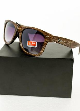 Очки солнцезащитные ray ban wayfarer коричневые  с текстурой дерева, очки от солнца унисекс2 фото