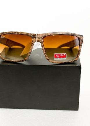 Очки солнцезащитные ray ban wayfarer коричневые  с текстурой дерева, очки от солнца унисекс7 фото