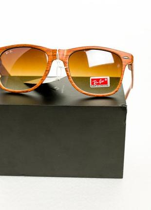 Очки солнцезащитные ray ban wayfarer коричневые  с текстурой дерева, очки от солнца унисекс6 фото