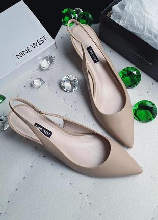 Nine west оригінал бежеві шкіряні туфлі слінгбеки на кіттен хілл невисокій шпильці3 фото