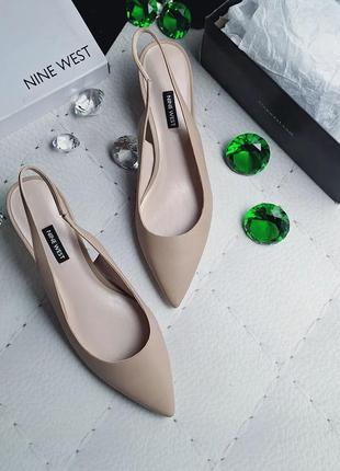 Nine west оригінал бежеві шкіряні туфлі слінгбеки на кіттен хілл невисокій шпильці2 фото