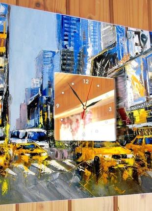 Оригинальные арт настенные часы "желтые такси нью-йорка" (c00045)2 фото
