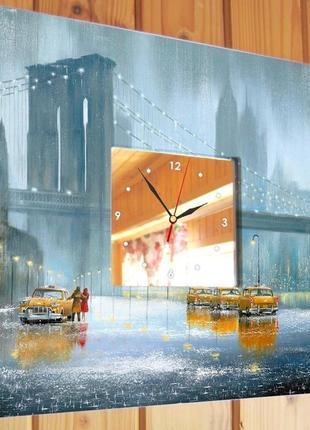 Настенные часы с оригинальным декором "нью-йорк желтые такси бруклинский мост" (c00066)2 фото