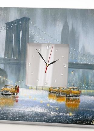 Настенные часы с оригинальным декором "нью-йорк желтые такси бруклинский мост" (c00066)1 фото