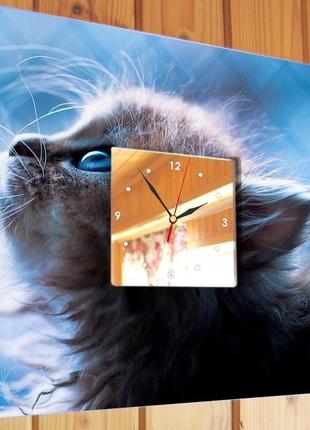 Необычные дизайнерские часы "котенок с голубыми глазами" (c00451)2 фото