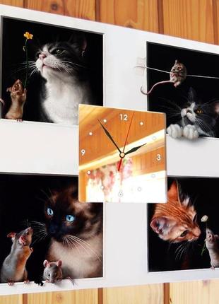 Настінний годинник з незвичайним дизайном "кішки та мишки" (c00736)2 фото