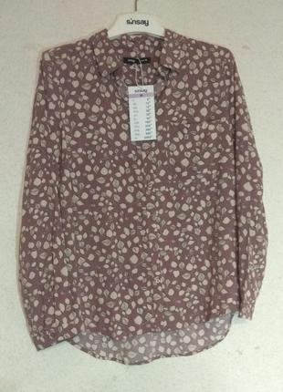 Рубашка с принтом женская sinsay, размер м, красновато-лиловая2 фото
