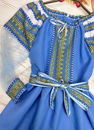 Вышиванка-платье на девочку голубой-орнамент.5 фото