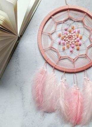 Розовый ловец снов. подарок. декор для дома. амулет. аксессуар