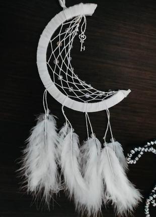 Белый ловец снов луна.  декор для дома. подарок. амулет1 фото