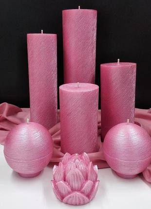 Набір свічок "пильна троянда". стильні інтер'єрні свічки. перламутрові рожеві свічки. подарунок.7 фото