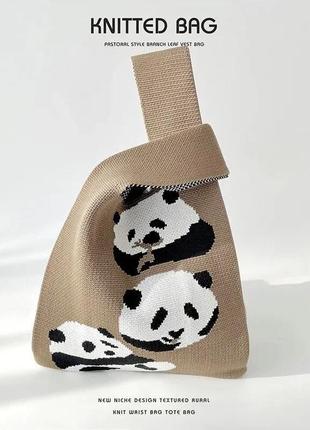 Тренд стильна жіноча в'язана текстильна сумка шопер графічний принт абстракція1 фото