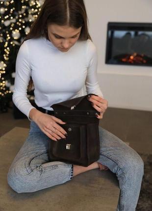 Жіноча ділова сумка з натуральної шкіри коричневого кольору3 фото