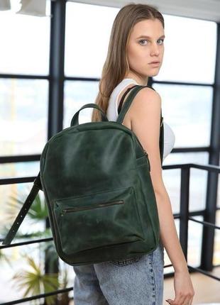 Городской рюкзак из натуральной винтажной кожи зеленого цвета. рюкзак для путешествий.1 фото