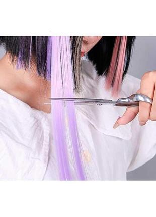 Цветная прядь волос на заколках 60 см фиолетовый накладные волосы2 фото