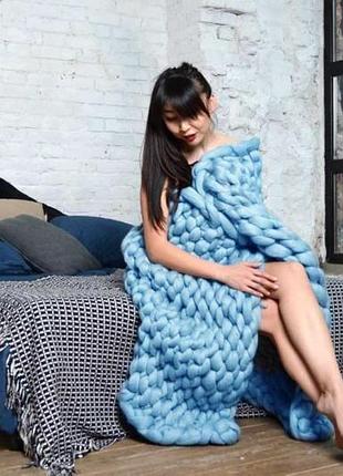 Плед "blue" handmade з товстої мериносової вовни