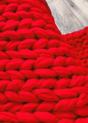 Плед "red" handmade з товстої мериносової вовни