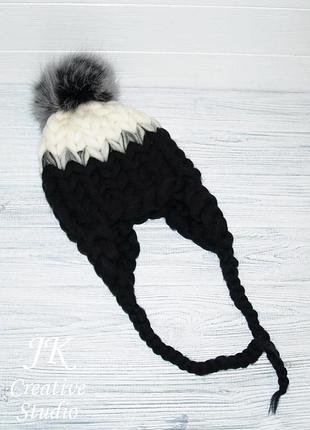 Шапка с ушками из толстой мериносовой шерсти