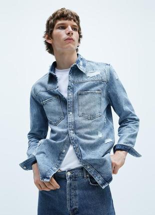 Джинсовая рубашка, овершорт zara