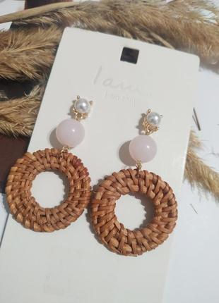 Плетенные серьги подвески i am сережки asos ротанг акриловые длинные бохо кульчики