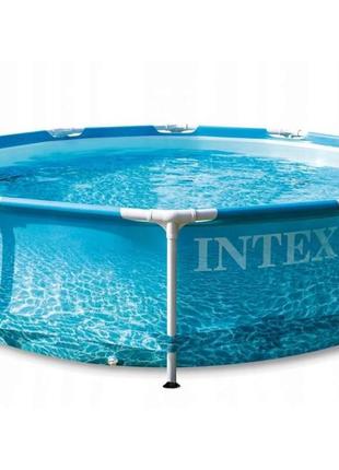 Каркасный бассейн intex metal frame pool 305x76см 28206 морской принт, круглый, 4485л