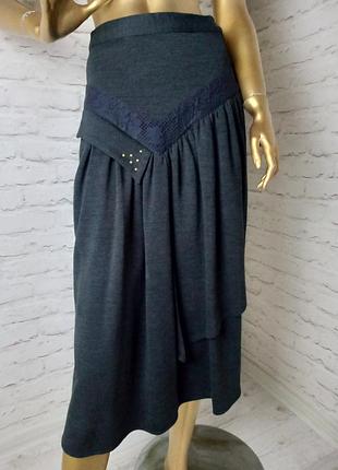 Теплая юбка миди с шерстью в составе винтаж р.6-8 (с, хс)