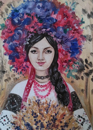 Картина олією дівчина у вишиванці українка2 фото
