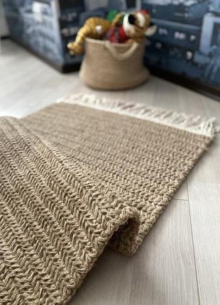 Сканди ковер из джута, бохо коврик, вязаный хюгге ковер