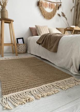 Сканди ковер из джута, бохо коврик, вязаный хюгге ковер