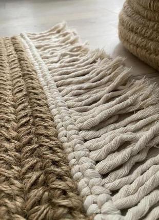 Сканди ковер из джута, бохо коврик, вязаный хюгге ковер