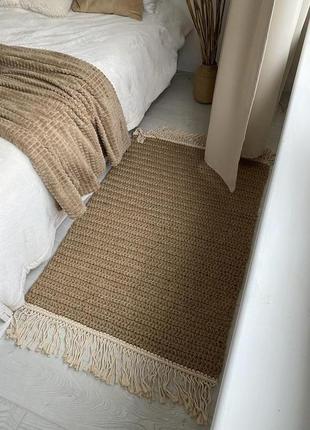 Сканди ковер из джута, бохо коврик, вязаный хюгге ковер