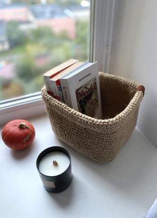 Кошик із джута, квадратний кошик, декор для спальні, кашпо, эко корзинка