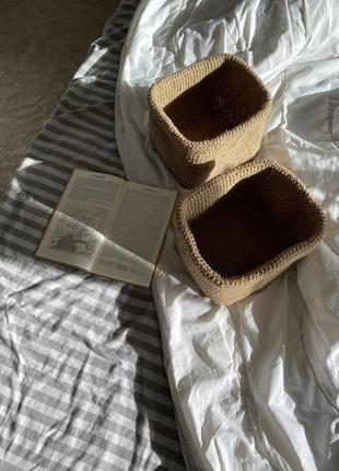 Кошик із джута, квадратний кошик, декор для спальні, кашпо, эко корзинка