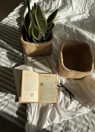 Кошик із джута, квадратний кошик, декор для спальні, кашпо, эко корзинка