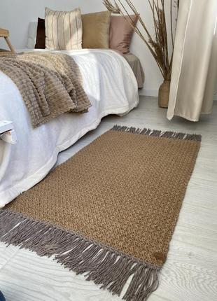Килим із джута, теплий плетений килим, бохо декор, вязаный ковер3 фото
