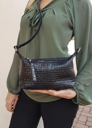 Сумка женская натуральная кожа черная венетто 1699