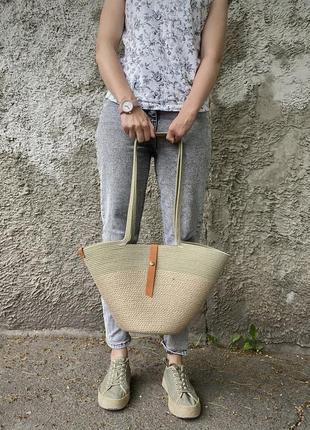 Сумка-кошик із джута, літня сумка, жіночий шопер, еко торба, базова сумочка, летяя пляжная сумка1 фото