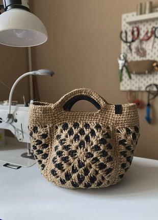 Бохо сумка із джута, плетена сумка, вязаная сумка из джута