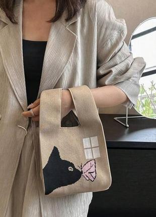 Тренд стильна жіноча в'язана текстильна сумка шопер графічний принт абстракція4 фото